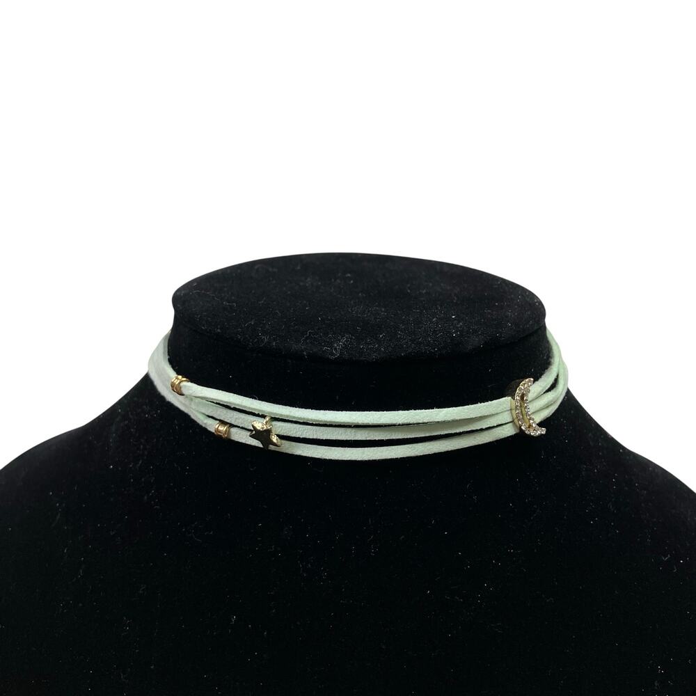 Ettika | Mint Green Gold Moon and Stars Leather Cord Choker Necklace NWT